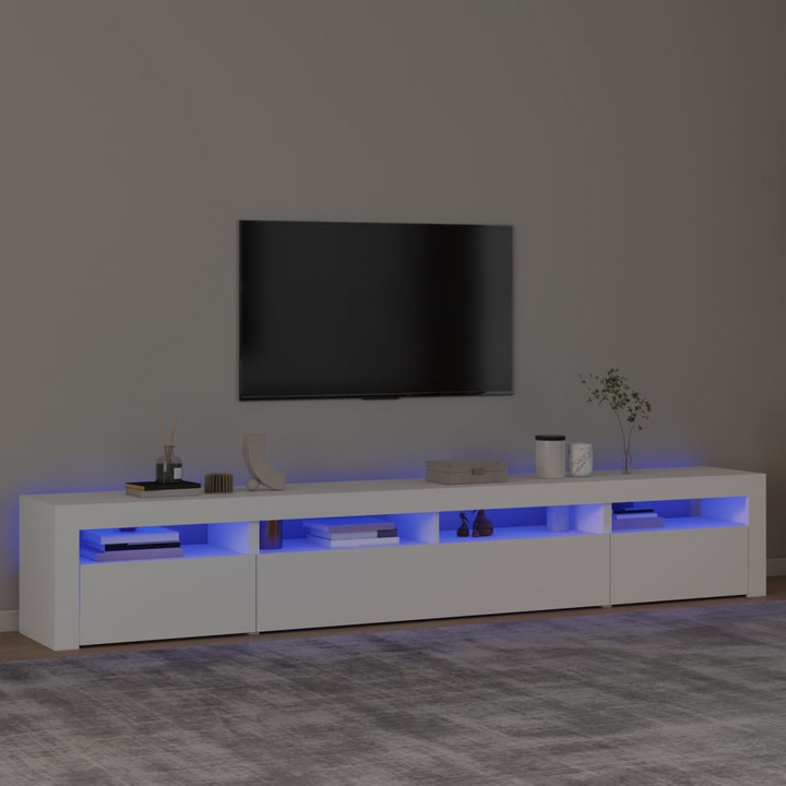 Modern White TV Cabinet with RGB LED Lights, 240 x 35 x 40cm – Stylish Media Console with Ample Storage and Decorative Top - Premium  from Home Treasures - Just £178.99! Shop now at Home Treasures