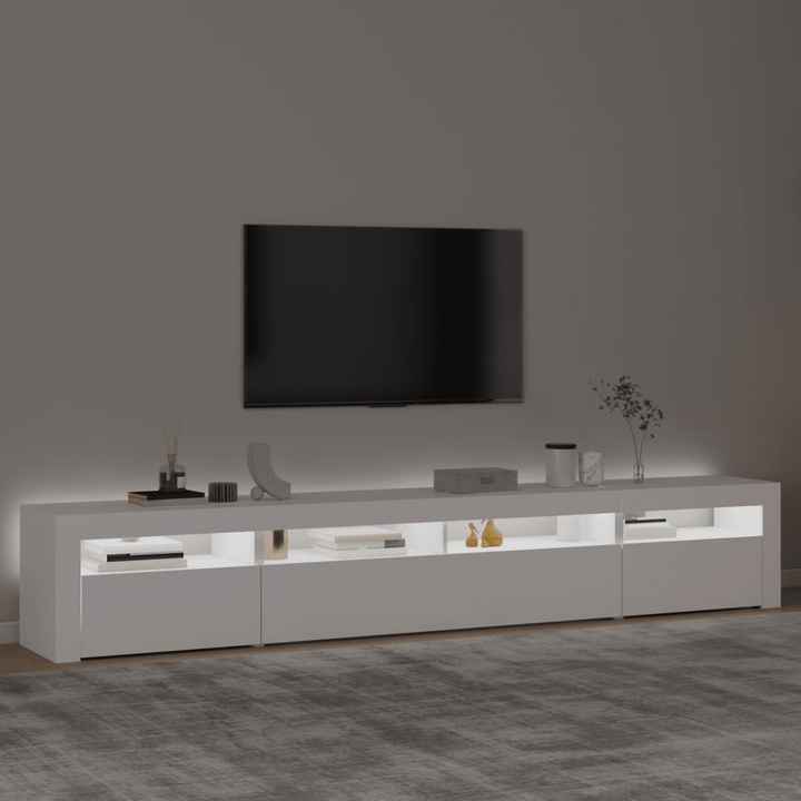 Modern White TV Cabinet with RGB LED Lights, 240 x 35 x 40cm – Stylish Media Console with Ample Storage and Decorative Top - Premium  from Home Treasures - Just £178.99! Shop now at Home Treasures