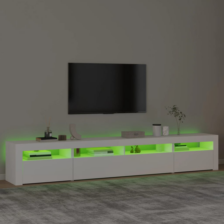 Modern White TV Cabinet with RGB LED Lights, 240 x 35 x 40cm – Stylish Media Console with Ample Storage and Decorative Top - Premium  from Home Treasures - Just £178.99! Shop now at Home Treasures