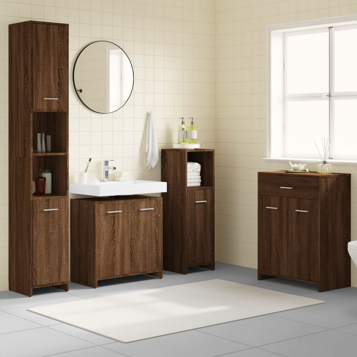 4 Piece Bathroom Furniture Set - Brown Oak Engineered Wood, Stylish and Durable - Premium  from Home Treasures - Just £216.99! Shop now at Home Treasures