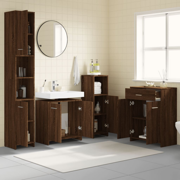 4 Piece Bathroom Furniture Set - Brown Oak Engineered Wood, Stylish and Durable - Premium  from Home Treasures - Just £216.99! Shop now at Home Treasures