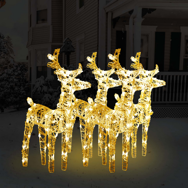 Set of 4 Warm White LED Christmas Reindeers - 160 LEDs, Acrylic, Weather-Resistant, 8 Lighting Effects - Premium  from Home Treasures - Just £126.99! Shop now at Home Treasures