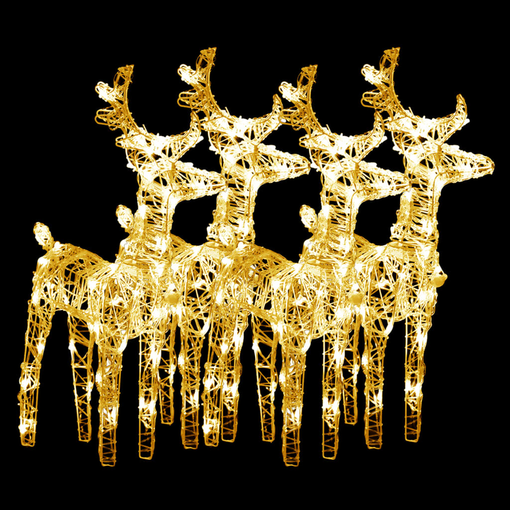 Set of 4 Warm White LED Christmas Reindeers - 160 LEDs, Acrylic, Weather-Resistant, 8 Lighting Effects - Premium  from Home Treasures - Just £126.99! Shop now at Home Treasures