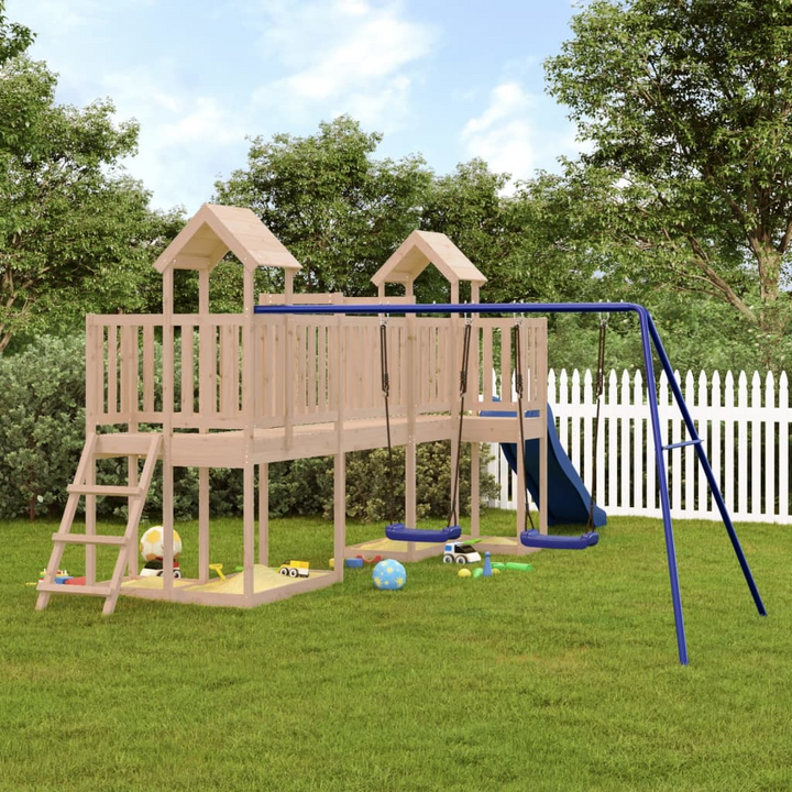 Solid Pine Playhouse with Slide & Double Swings - 356 x 589 x 214 cm, Outdoor Adventure Playground - Premium  from Home Treasures - Just £895.99! Shop now at Home Treasures