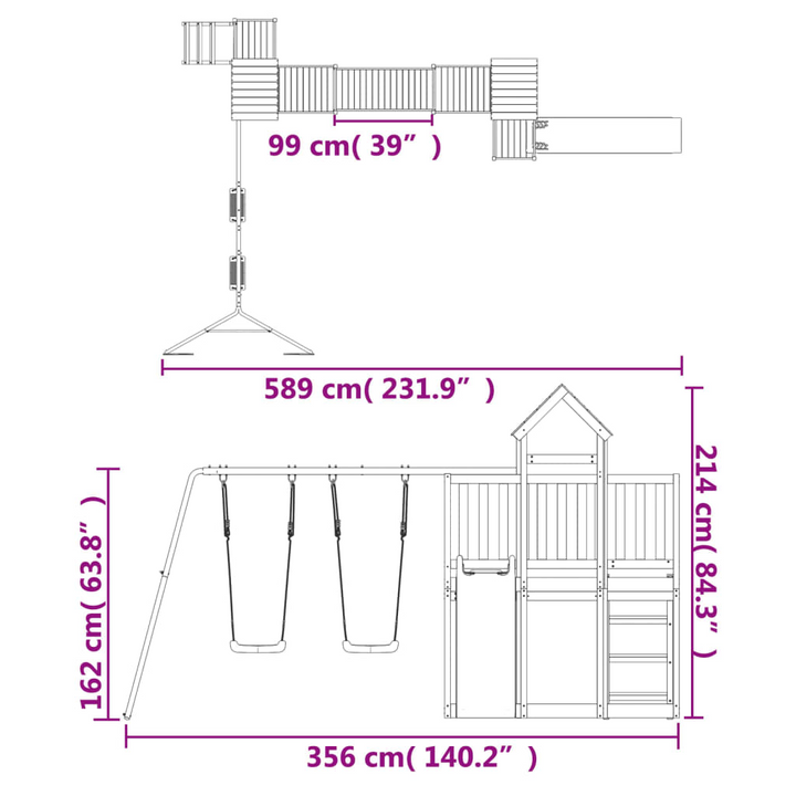 Solid Pine Playhouse with Slide & Double Swings - 356 x 589 x 214 cm, Outdoor Adventure Playground - Premium  from Home Treasures - Just £895.99! Shop now at Home Treasures