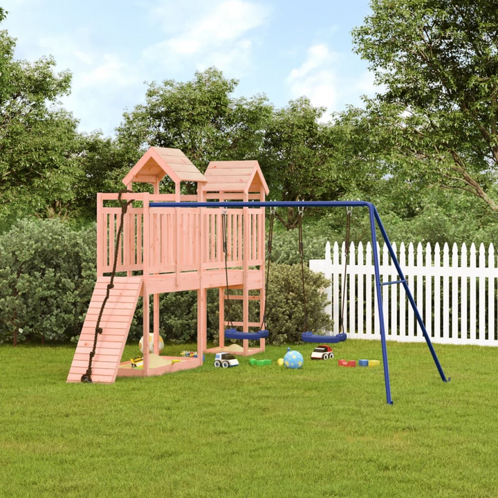 Wooden Playhouse with Climbing Wall & Double Swings - Solid Douglas Fir for Outdoor Fun - Premium  from Home Treasures - Just £616.99! Shop now at Home Treasures