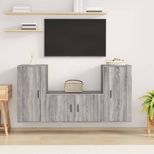 3 Piece TV Cabinet Set in Grey Sonoma Engineered Wood - Modern Wall-Mounted Design with Ample Storage Space - Premium  from Home Treasures - Just £152.99! Shop now at Home Treasures