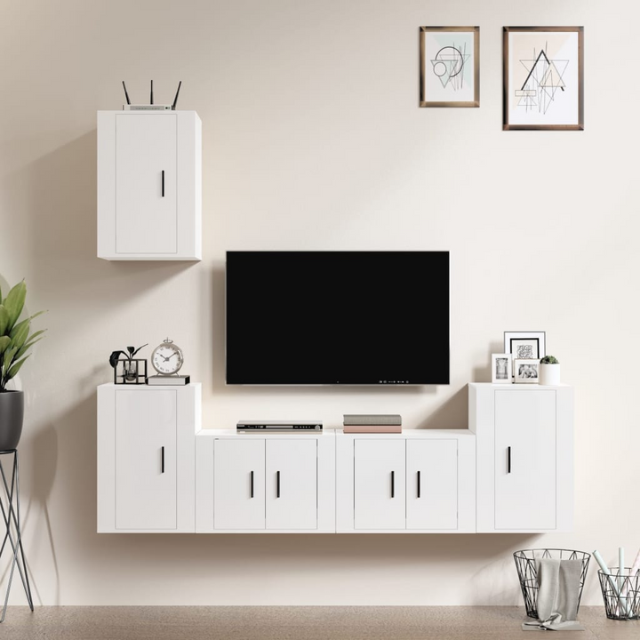 5 Piece TV Cabinet Set - High Gloss White | Engineered Wood, Ample Storage, Wall-Mounted Design - Premium  from Home Treasures - Just £201.99! Shop now at Home Treasures