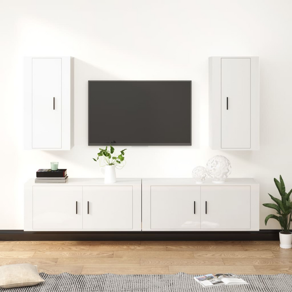 Modern 4 Piece High Gloss White TV Cabinet Set - Stylish Engineered Wood Storage Solution - Premium  from Home Treasures - Just £249.99! Shop now at Home Treasures