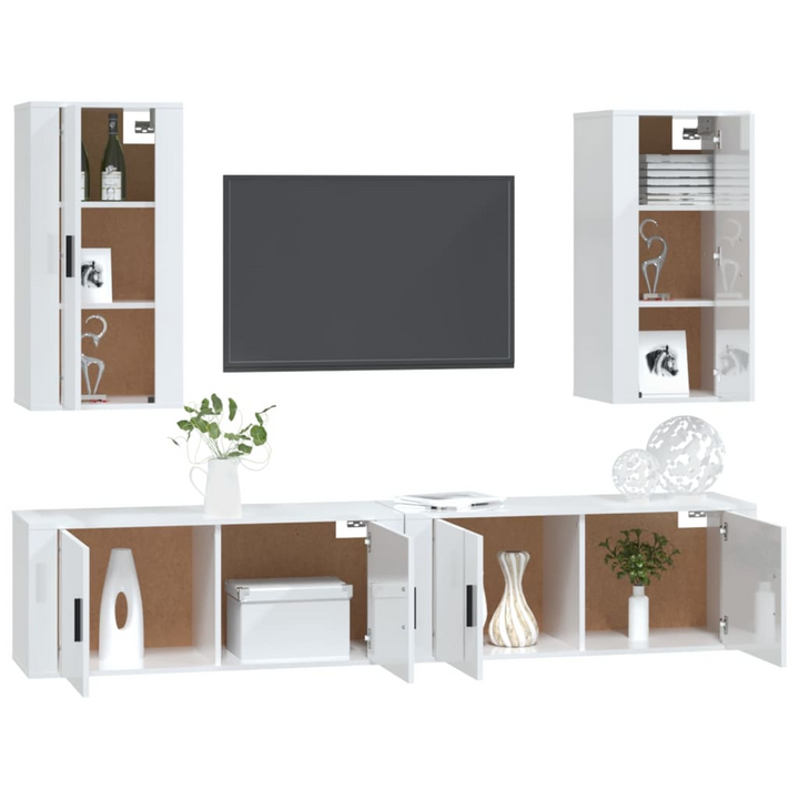 Modern 4 Piece High Gloss White TV Cabinet Set - Stylish Engineered Wood Storage Solution - Premium  from Home Treasures - Just £249.99! Shop now at Home Treasures