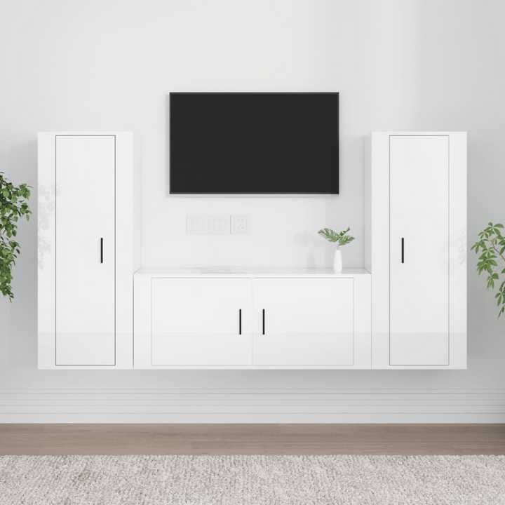 Modern 3 Piece TV Cabinet Set | High Gloss White | Engineered Wood | Wall-Mount or Floor Use - Premium  from Home Treasures - Just £189.99! Shop now at Home Treasures