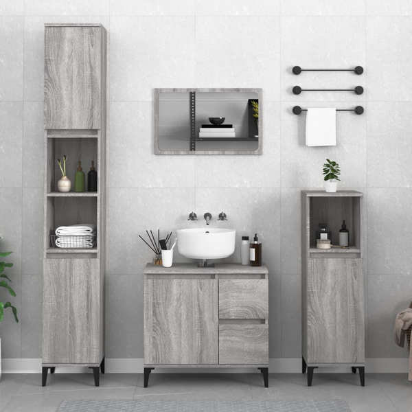 3 Piece Bathroom Cabinet Set in Grey Sonoma Finish | Sleek Engineered Wood with Ample Storage Space - Premium  from Home Treasures - Just £207.99! Shop now at Home Treasures