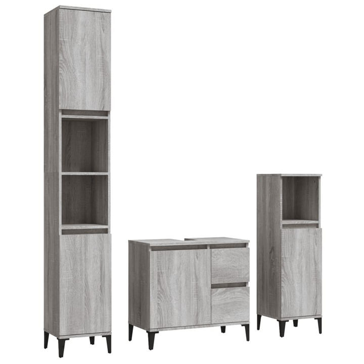 3 Piece Bathroom Cabinet Set in Grey Sonoma Finish | Sleek Engineered Wood with Ample Storage Space - Premium  from Home Treasures - Just £207.99! Shop now at Home Treasures