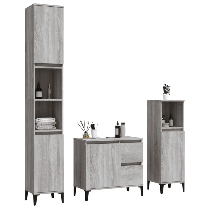 3 Piece Bathroom Cabinet Set in Grey Sonoma Finish | Sleek Engineered Wood with Ample Storage Space - Premium  from Home Treasures - Just £207.99! Shop now at Home Treasures