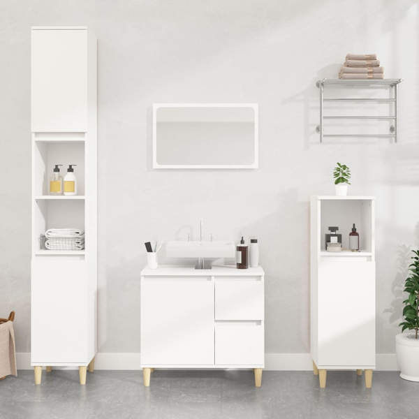 White Bathroom Cabinet - 30x30x100 cm | Engineered Wood | Ample Storage & Durable Design - Premium  from Home Treasures - Just £44.99! Shop now at Home Treasures