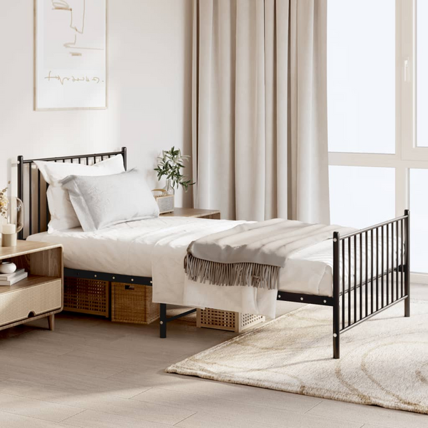 Elegant and Robust Metal Bed Frame with Headboard and Footboard in Black - 100 x 190cm | Sturdy Steel Construction, Ample Storage Space, Easy Assembly - Premium  from Home Treasures - Just £78.99! Shop now at Home Treasures