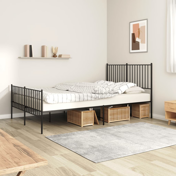 Elegant Metal Bed Frame with Headboard and Footboard in Black - 140 x 200cm | Robust and Stylish Bedroom Furniture - Premium  from Home Treasures - Just £98.99! Shop now at Home Treasures