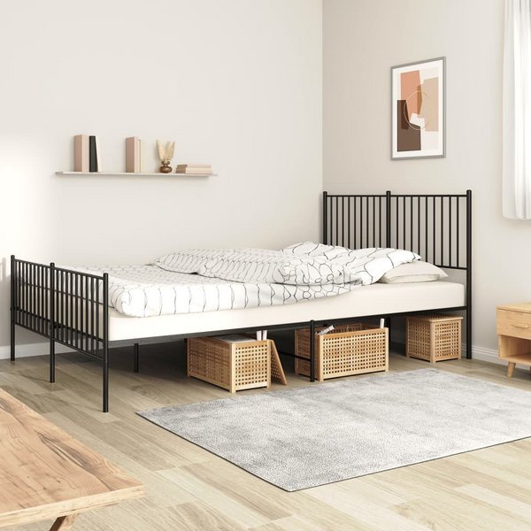 Elegant Black Metal Bed Frame with Headboard & Footboard - 150x200cm | Robust Steel Construction, Extra Storage, and Supportive Design - Premium  from Home Treasures - Just £103.99! Shop now at Home Treasures