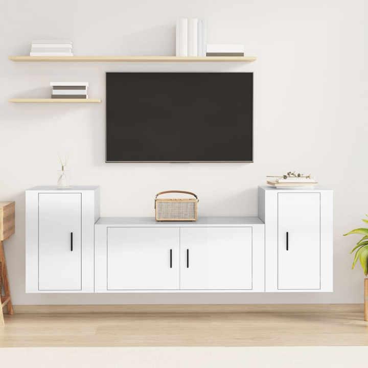 Modern 3 Piece TV Cabinet Set - High Gloss White Engineered Wood, Wall-Mounted Design - Premium  from Home Treasures - Just £143.99! Shop now at Home Treasures