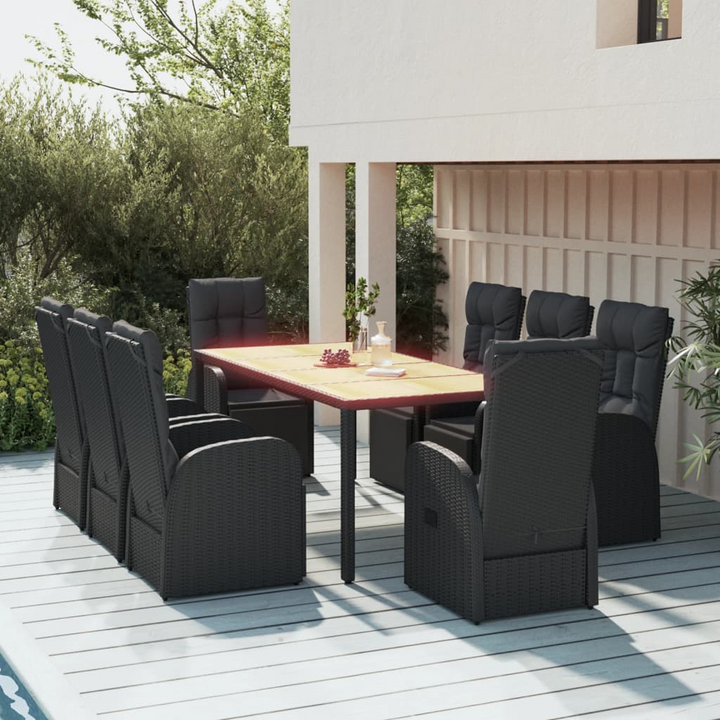 Deluxe Poly Rattan & Acacia Solid Wood Nine Piece Dining Set - Elegant, Durable & Comfortable Outdoor Furniture Set - Premium  from Home Treasures - Just £1450.99! Shop now at Home Treasures