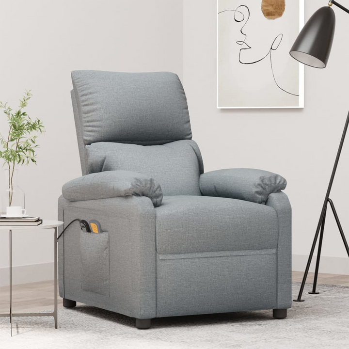 Comfortable Fabric Stand Up Massage Chair in Light Grey with 6-Point Vibration Massage - Adjustable Backrest & Footrest, Electric Lifting Function, and Handy Side Pocket - Premium  from Home Treasures - Just £310.99! Shop now at Home Treasures