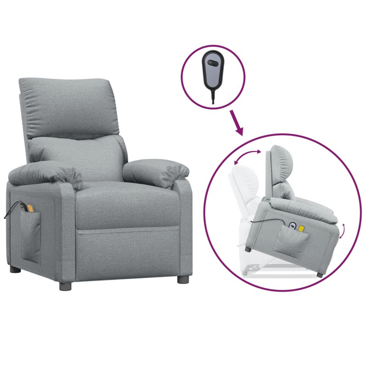 Comfortable Fabric Stand Up Massage Chair in Light Grey with 6-Point Vibration Massage - Adjustable Backrest & Footrest, Electric Lifting Function, and Handy Side Pocket - Premium  from Home Treasures - Just £310.99! Shop now at Home Treasures