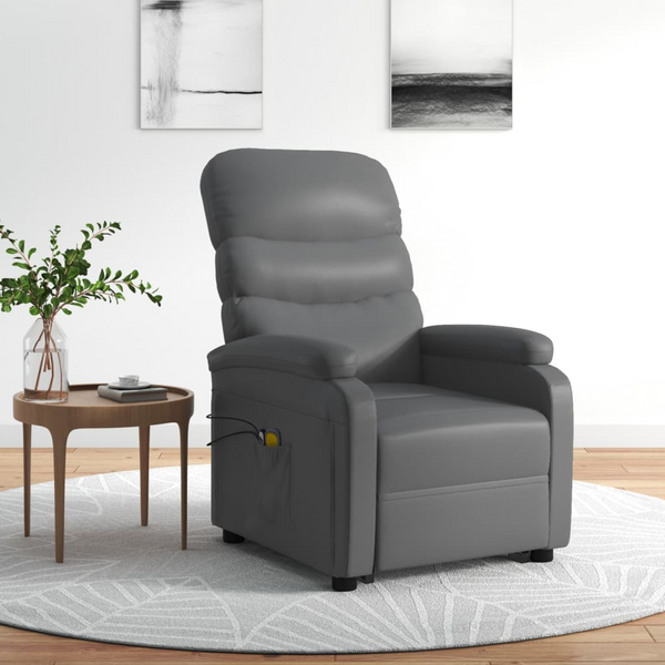 Grey Faux Leather Stand Up Massage Chair - Recliner with Power Lift and 6-Point Vibration Massage - Premium  from Home Treasures - Just £336.99! Shop now at Home Treasures