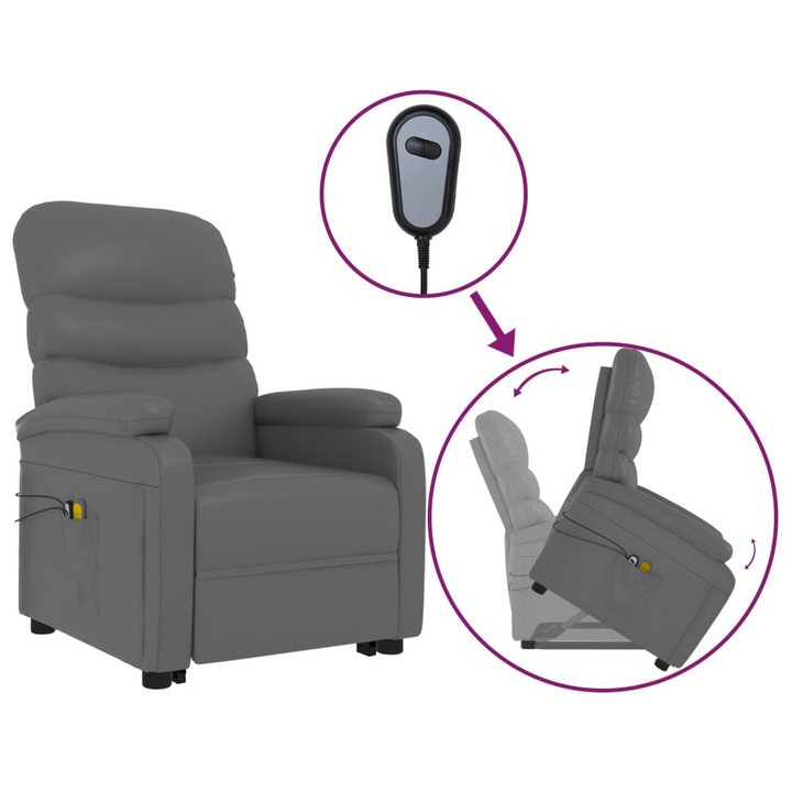 Grey Faux Leather Stand Up Massage Chair - Recliner with Power Lift and 6-Point Vibration Massage - Premium  from Home Treasures - Just £336.99! Shop now at Home Treasures