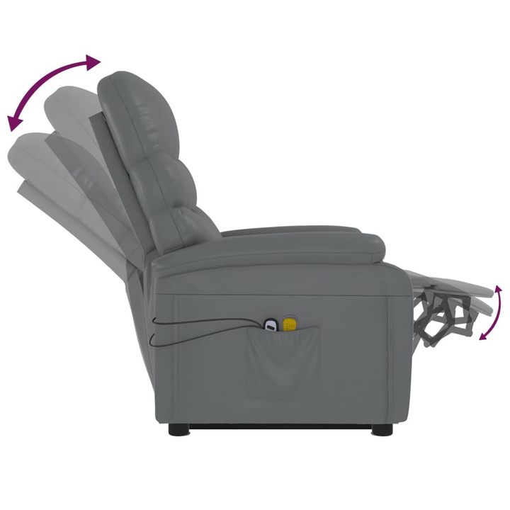 Grey Faux Leather Stand Up Massage Chair - Recliner with Power Lift and 6-Point Vibration Massage - Premium  from Home Treasures - Just £336.99! Shop now at Home Treasures