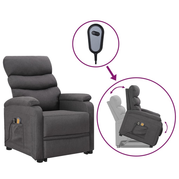 Comfortable Fabric Stand Up Massage Chair in Dark Grey - Recliner with 6-Point Vibration Massage and Lift Assist - Premium  from Home Treasures - Just £324.99! Shop now at Home Treasures