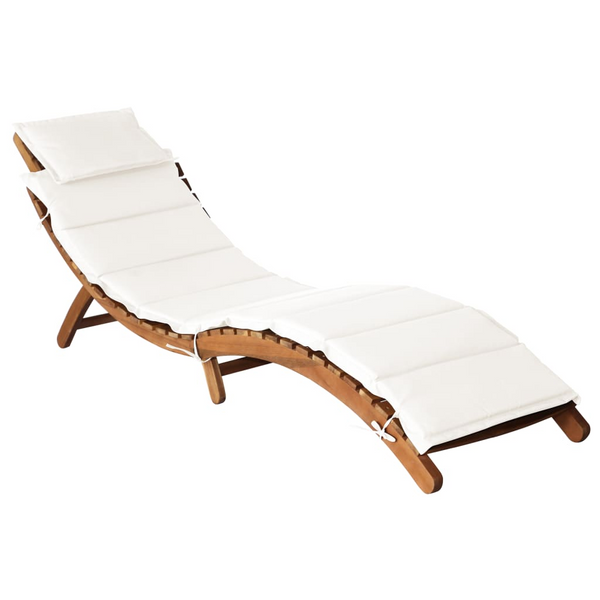 Solid Acacia Wood Sun Lounger with Cream Cushions - Foldable, Durable, and Stylish Outdoor Recliner - Premium  from Home Treasures - Just £167.99! Shop now at Home Treasures