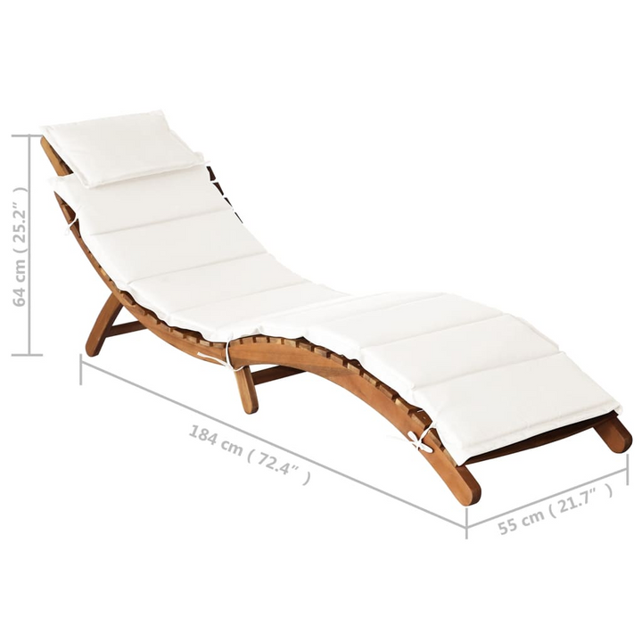 Solid Acacia Wood Sun Lounger with Cream Cushions - Foldable, Durable, and Stylish Outdoor Recliner - Premium  from Home Treasures - Just £167.99! Shop now at Home Treasures