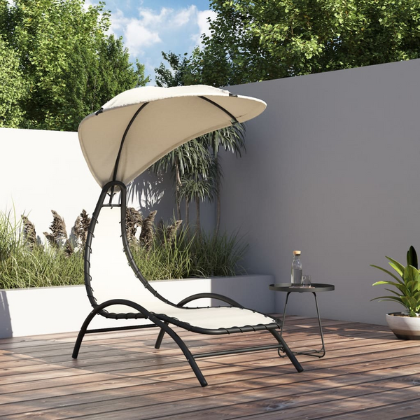 Cream Sun Lounger with Adjustable Canopy - 167x80x195 cm, Durable Steel & Breathable Fabric - Premium  from Home Treasures - Just £87.99! Shop now at Home Treasures