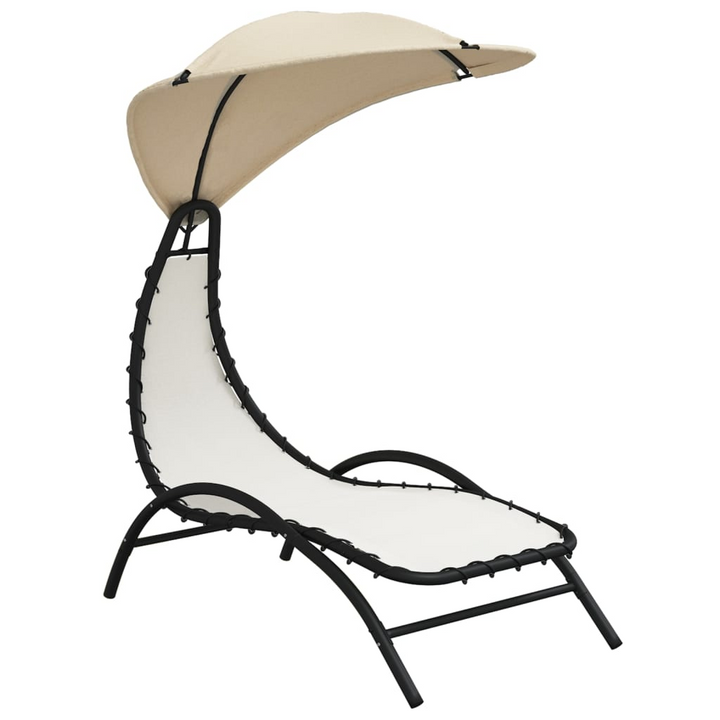 Cream Sun Lounger with Adjustable Canopy - 167x80x195 cm, Durable Steel & Breathable Fabric - Premium  from Home Treasures - Just £87.99! Shop now at Home Treasures