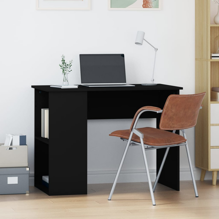 Sleek Black Work Desk with Shelves - 100 x 55 x 75cm | Modern & Minimalist Design | Ample Storage Space | Durable Engineered Wood - Premium  from Home Treasures - Just £63.99! Shop now at Home Treasures