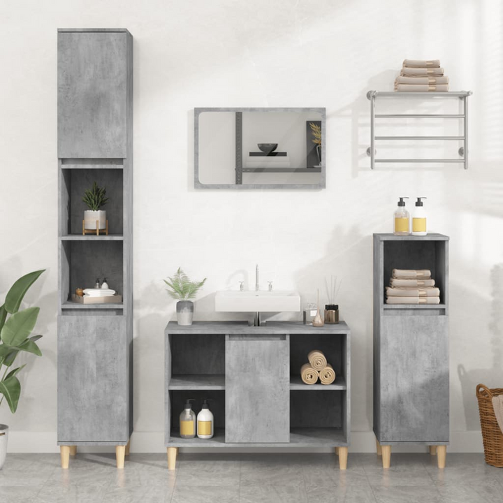 Modern 3 Piece Bathroom Furniture Set in Concrete Grey - Stylish Engineered Wood Cabinets with Ample Storage - Premium  from Home Treasures - Just £201.99! Shop now at Home Treasures