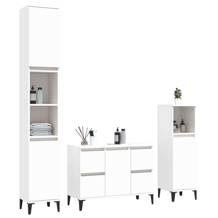 3 Piece Bathroom Furniture Set in White Engineered Wood - Stylish, Durable & Space-Saving - Premium  from Home Treasures - Just £230.99! Shop now at Home Treasures