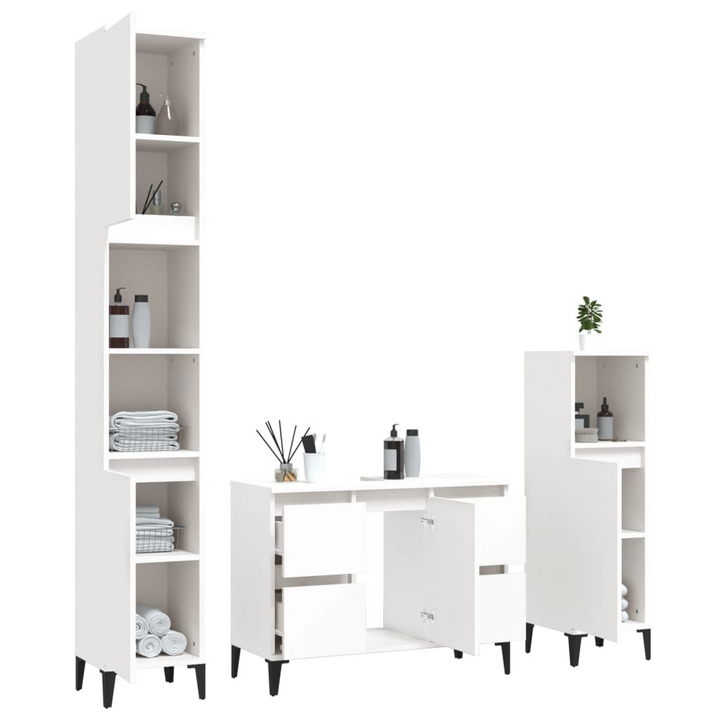 3 Piece Bathroom Furniture Set in White Engineered Wood - Stylish, Durable & Space-Saving - Premium  from Home Treasures - Just £230.99! Shop now at Home Treasures