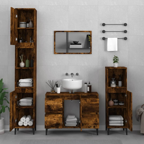 3 Piece Bathroom Furniture Set in Smoked Oak - Engineered Wood Cabinets with Ample Storage and Modern Design - Premium  from Home Treasures - Just £218.99! Shop now at Home Treasures