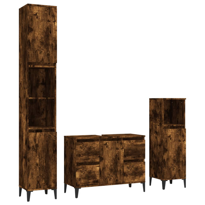 3 Piece Bathroom Furniture Set in Smoked Oak - Engineered Wood Cabinets with Ample Storage and Modern Design - Premium  from Home Treasures - Just £218.99! Shop now at Home Treasures