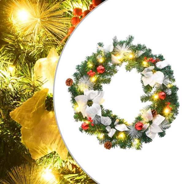 Christmas Wreath with LED Lights - Green, PVC, Festive Decor for Indoor & Outdoor - Premium  from Home Treasures - Just £20.99! Shop now at Home Treasures