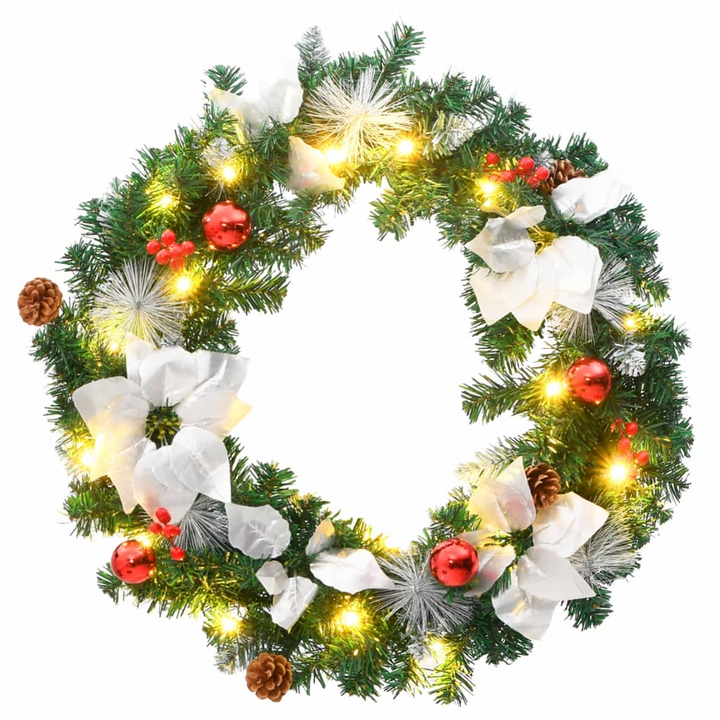 Christmas Wreath with LED Lights - Green, PVC, Festive Decor for Indoor & Outdoor - Premium  from Home Treasures - Just £20.99! Shop now at Home Treasures