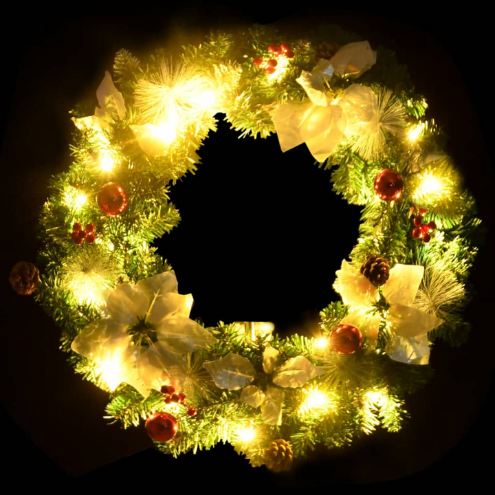 Christmas Wreath with LED Lights - Green, PVC, Festive Decor for Indoor & Outdoor - Premium  from Home Treasures - Just £20.99! Shop now at Home Treasures