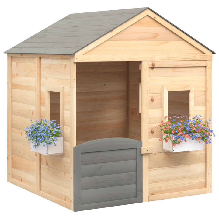 Solid Fir Wood Playhouse with Lockable Door & Flower Pots - Outdoor Fun for Kids - Premium  from Home Treasures - Just £320.99! Shop now at Home Treasures