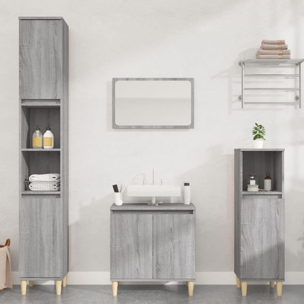 3 Piece Bathroom Furniture Set - Stylish Grey Sonoma Engineered Wood with Ample Storage Space - Premium  from Home Treasures - Just £185.99! Shop now at Home Treasures