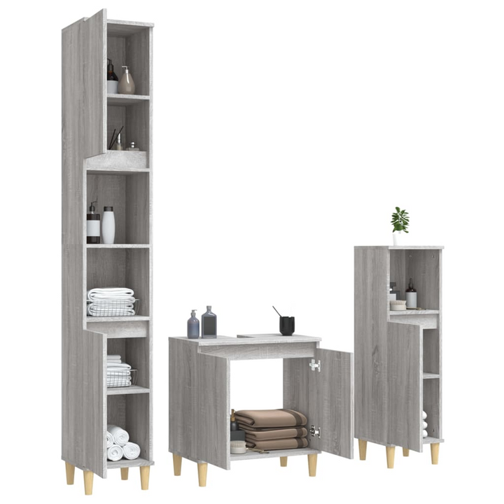 3 Piece Bathroom Furniture Set - Stylish Grey Sonoma Engineered Wood with Ample Storage Space - Premium  from Home Treasures - Just £185.99! Shop now at Home Treasures