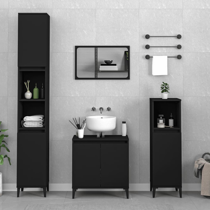 3 Piece Bathroom Furniture Set in Black | Stylish & Durable Engineered Wood | Ample Storage Space - Premium  from Home Treasures - Just £203.99! Shop now at Home Treasures