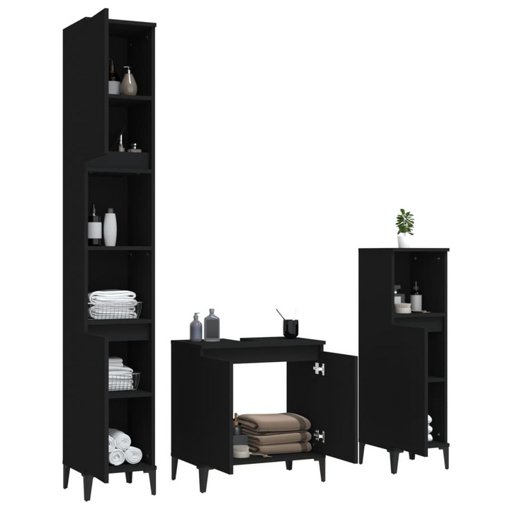 3 Piece Bathroom Furniture Set in Black | Stylish & Durable Engineered Wood | Ample Storage Space - Premium  from Home Treasures - Just £203.99! Shop now at Home Treasures