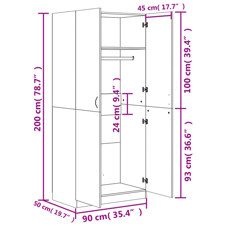 Stylish and Durable Two Door Wardrobe in Sonoma Oak Finish - 90 x 52 x 200 cm - Premium  from Home Treasures - Just £184.99! Shop now at Home Treasures