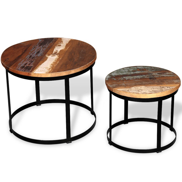 Two Piece Coffee Table Set - Solid Reclaimed Wood - Round Industrial Design (40cm/50cm) - Premium  from Home Treasures - Just £89.99! Shop now at Home Treasures